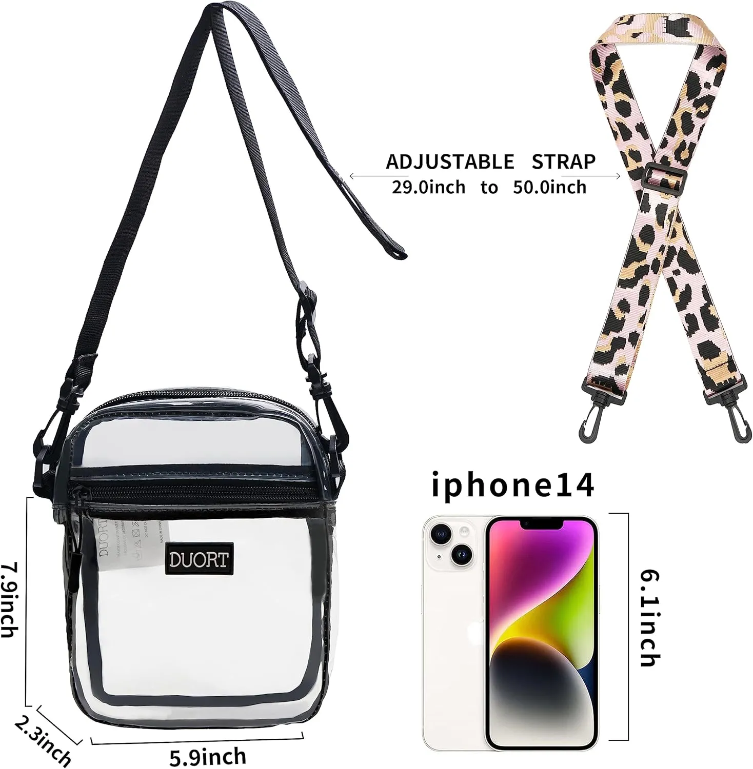 Clear Bag Stadium Approved, TPU Clear Purses Inside Pocket，Crossbody Bag Adjustable Strap for Concert，Sporting Events