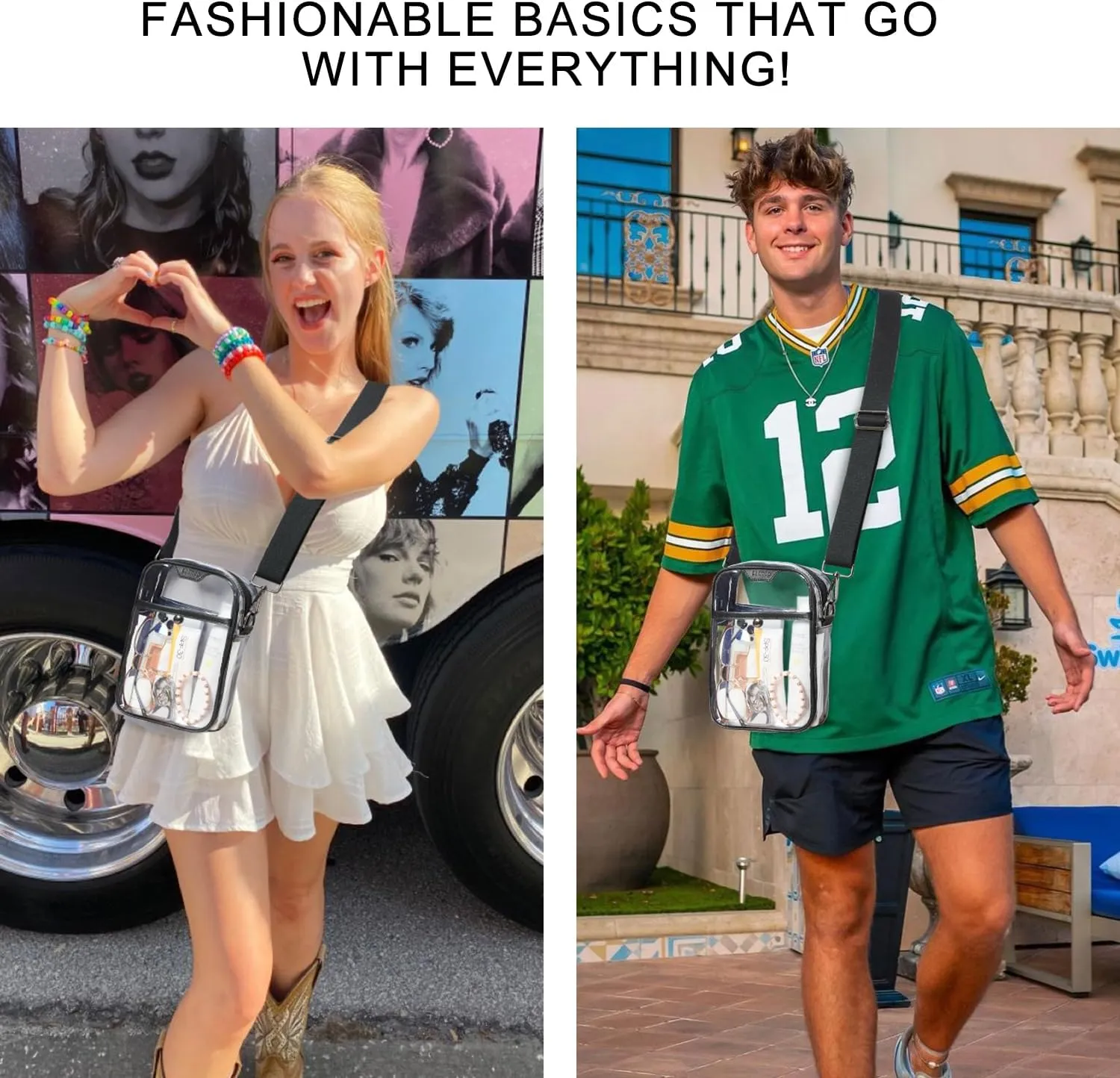 Clear bags Stadium Approved Crossbody Sling Bag Fanny Pack Backpack Purses for Women Men Belt bag for stadium events