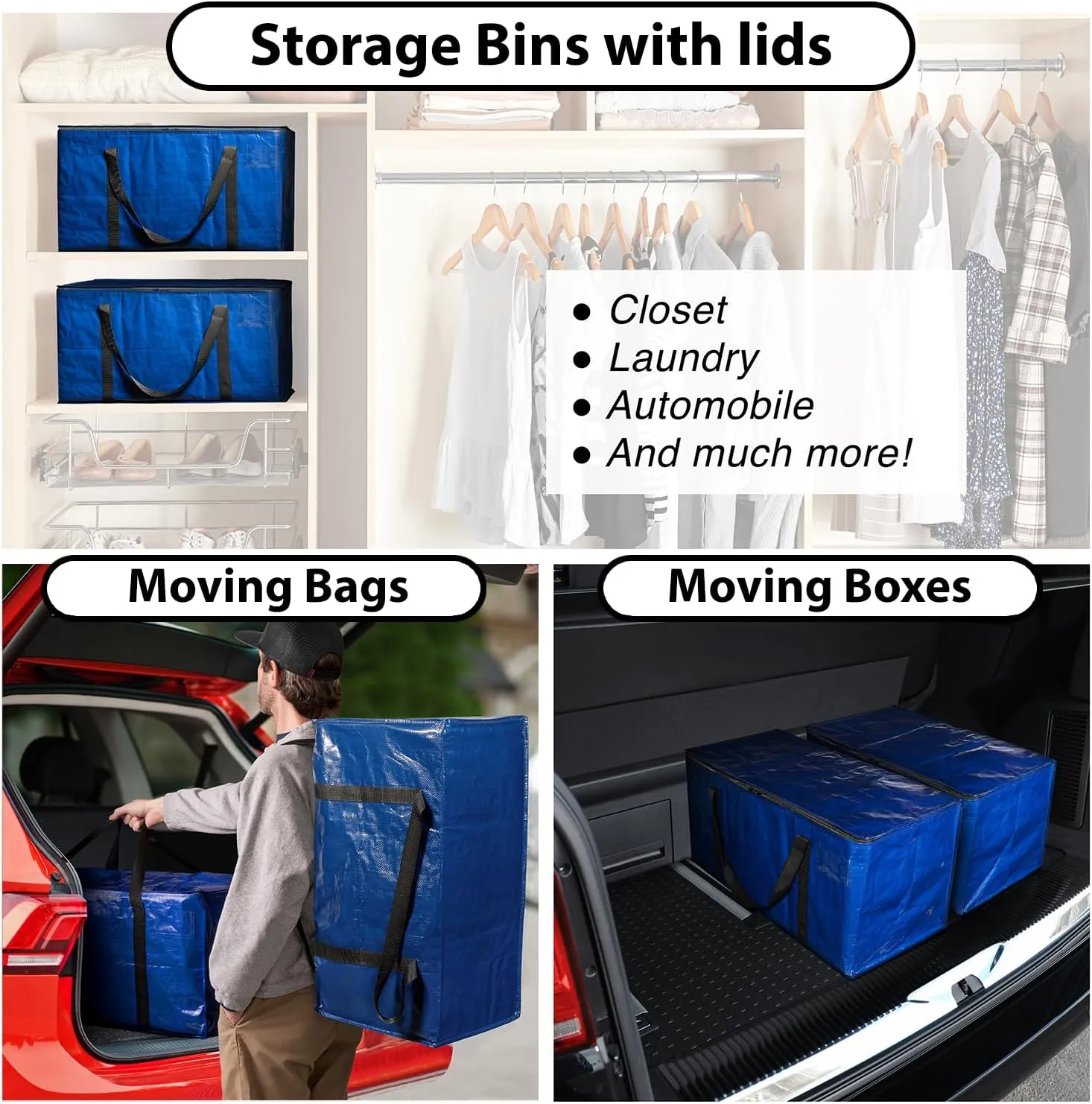 ClearSpace Heavy Duty Moving Bags or Storage Bins – Large Moving Boxes with Backpack Straps, Zippers & Handles – Perfect for Moving, College Dorm, Traveling, Camping, Christmas Decorations, 8 Pack
