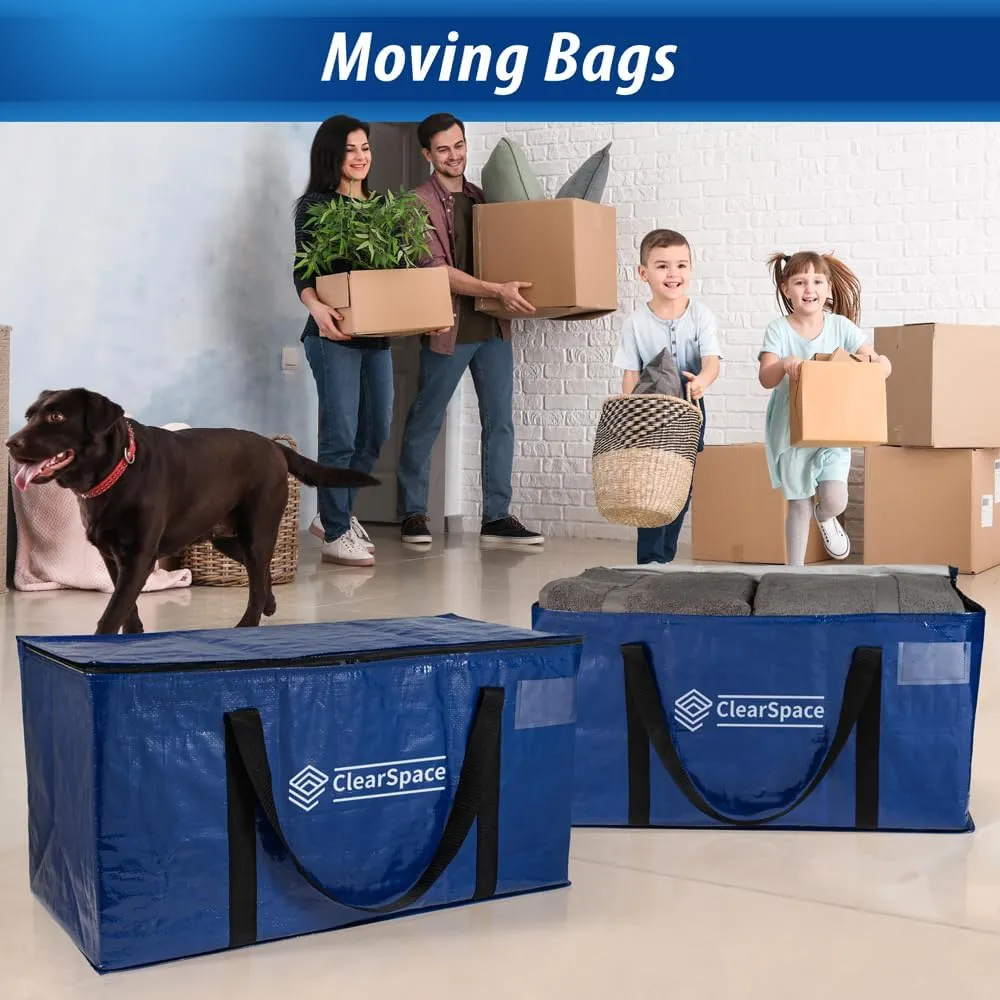 ClearSpace Heavy Duty Moving Bags or Storage Bins – Large Moving Boxes with Backpack Straps, Zippers & Handles – Perfect for Moving, College Dorm, Traveling, Camping, Christmas Decorations, 8 Pack