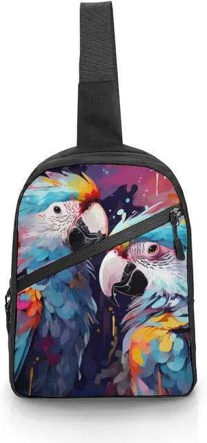 Colourful Parrots Portrait Love Foldable Crossbody Sling Bags Shoulder Backpack Chest DayPack Handbag