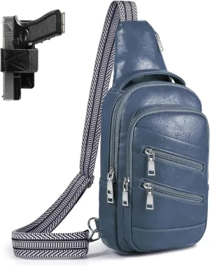 Conceal Carry Sling Bag - Virgan Leather Sling Backpack Fanny Pack Crossbody Chest Bags with Holster&Guitar Strap…