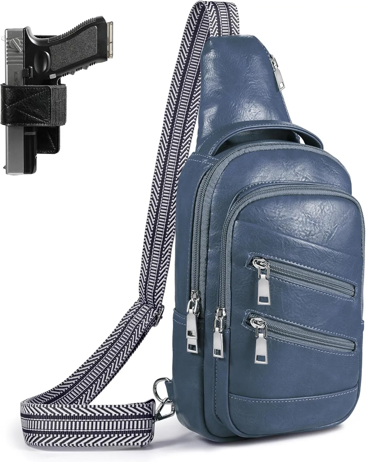 Conceal Carry Sling Bag - Virgan Leather Sling Backpack Fanny Pack Crossbody Chest Bags with Holster&Guitar Strap…