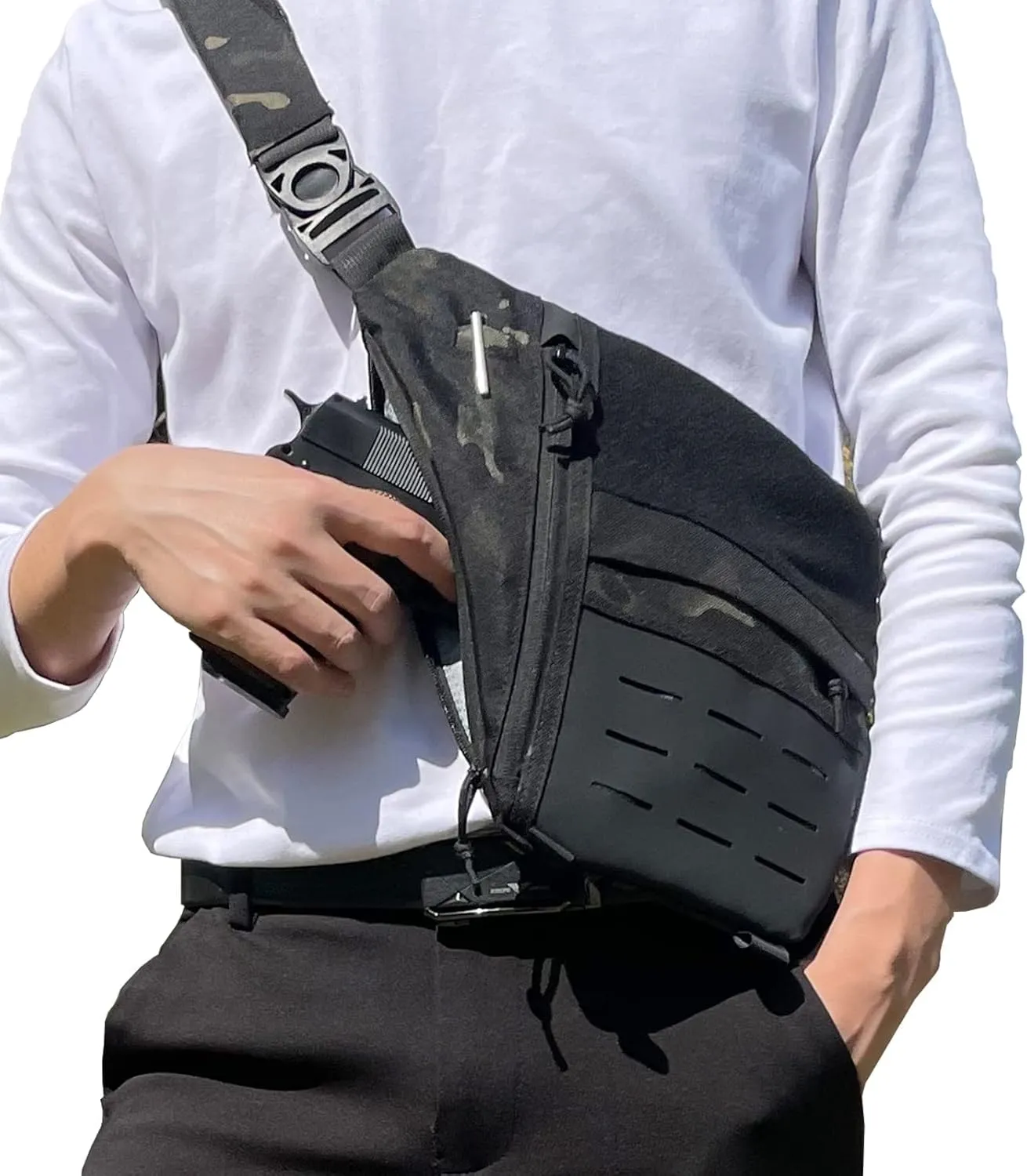 Concealed Carry Sling Bag for Men, Chest Holster Bag of Pistols Anti-Thief Crossbody Daypack Personal Pocket Sling Pack