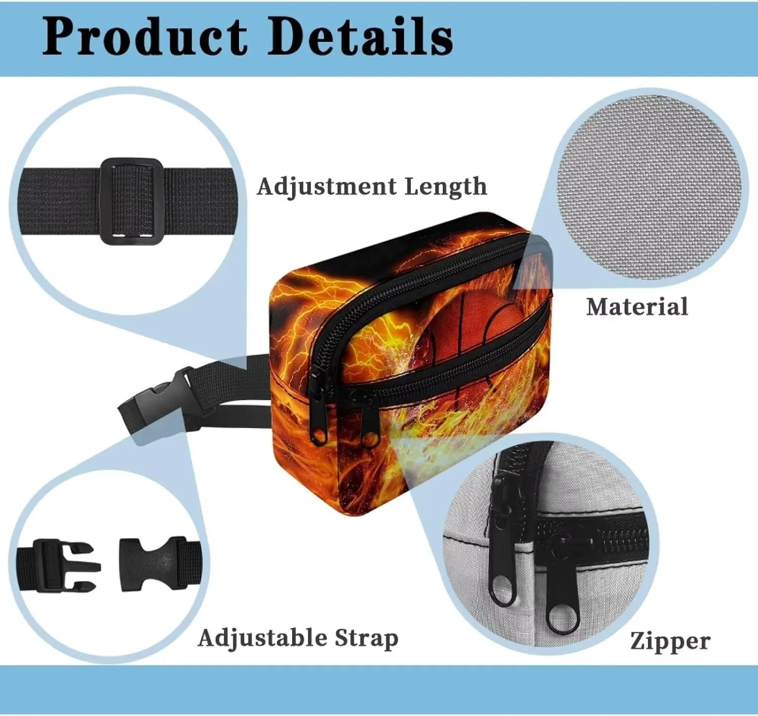 Cozeyat Fire Basketball Cute Crossbody Purse Boys Fanny Pack Kids Waist Pack Small Fanny Pack Belt Bag Cartoon Children Shoulder Bag Mini Handbag Purse