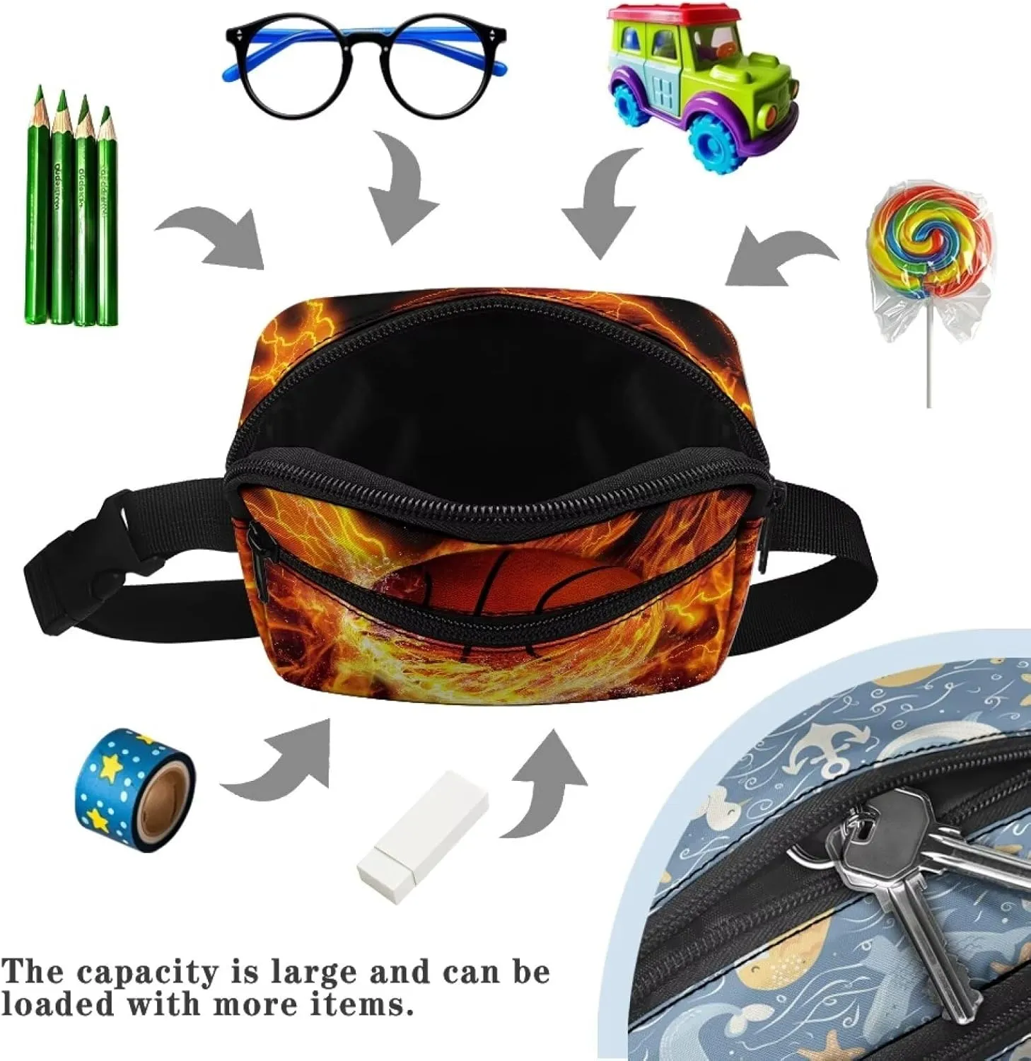 Cozeyat Fire Basketball Cute Crossbody Purse Boys Fanny Pack Kids Waist Pack Small Fanny Pack Belt Bag Cartoon Children Shoulder Bag Mini Handbag Purse
