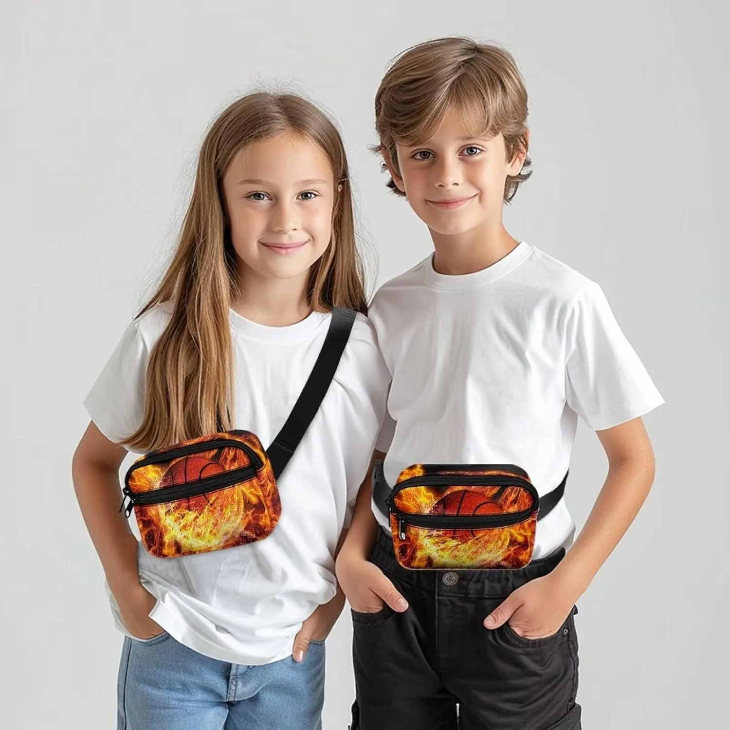 Cozeyat Fire Basketball Cute Crossbody Purse Boys Fanny Pack Kids Waist Pack Small Fanny Pack Belt Bag Cartoon Children Shoulder Bag Mini Handbag Purse