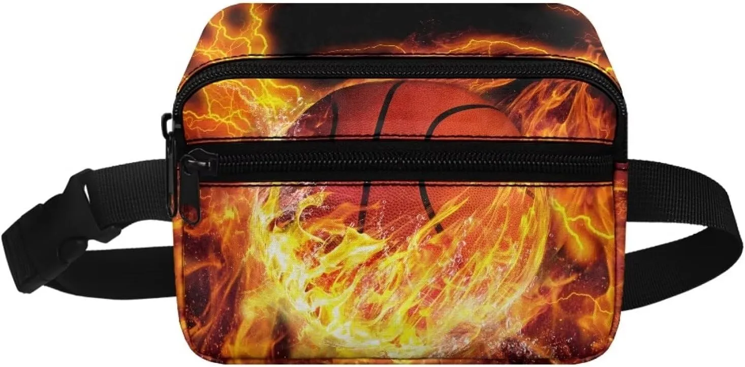 Cozeyat Fire Basketball Cute Crossbody Purse Boys Fanny Pack Kids Waist Pack Small Fanny Pack Belt Bag Cartoon Children Shoulder Bag Mini Handbag Purse