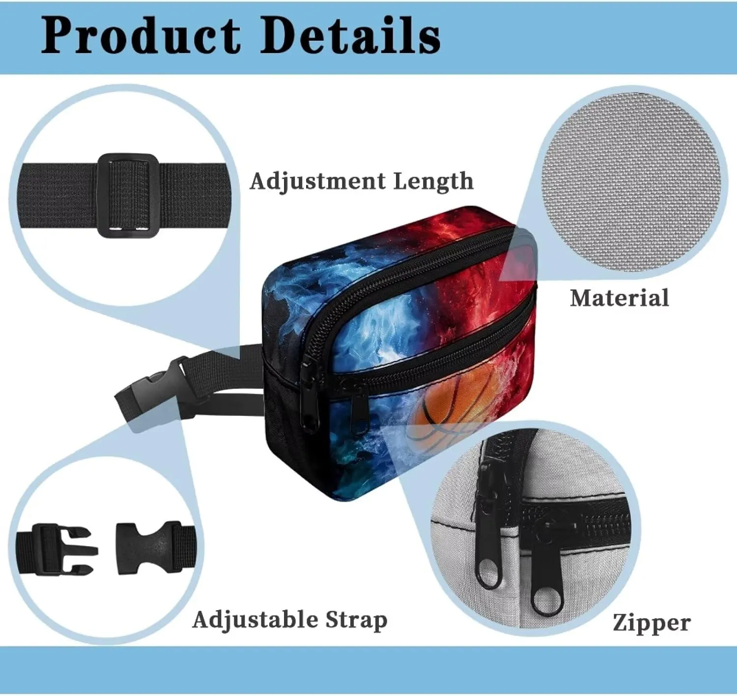 Cozeyat Fire Basketball Kids Fanny Pack for Boys Ages 4-8 6-9 8-12, Travel Small Waist Bag Crossbody Belt Bag for Little Boys Toddler Cute Fanny Bag Bum Bag Sling Bag