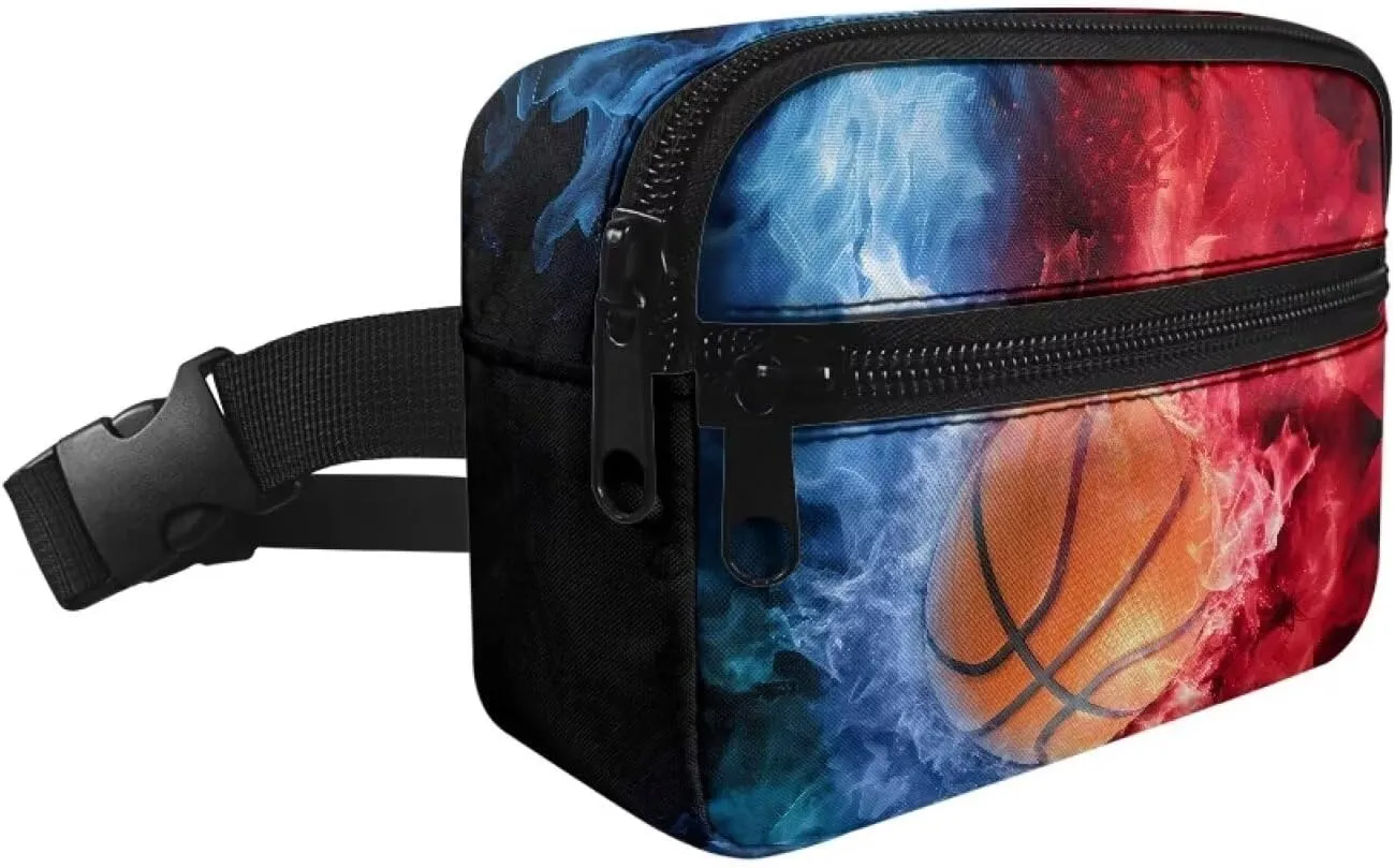 Cozeyat Fire Basketball Kids Fanny Pack for Boys Ages 4-8 6-9 8-12, Travel Small Waist Bag Crossbody Belt Bag for Little Boys Toddler Cute Fanny Bag Bum Bag Sling Bag