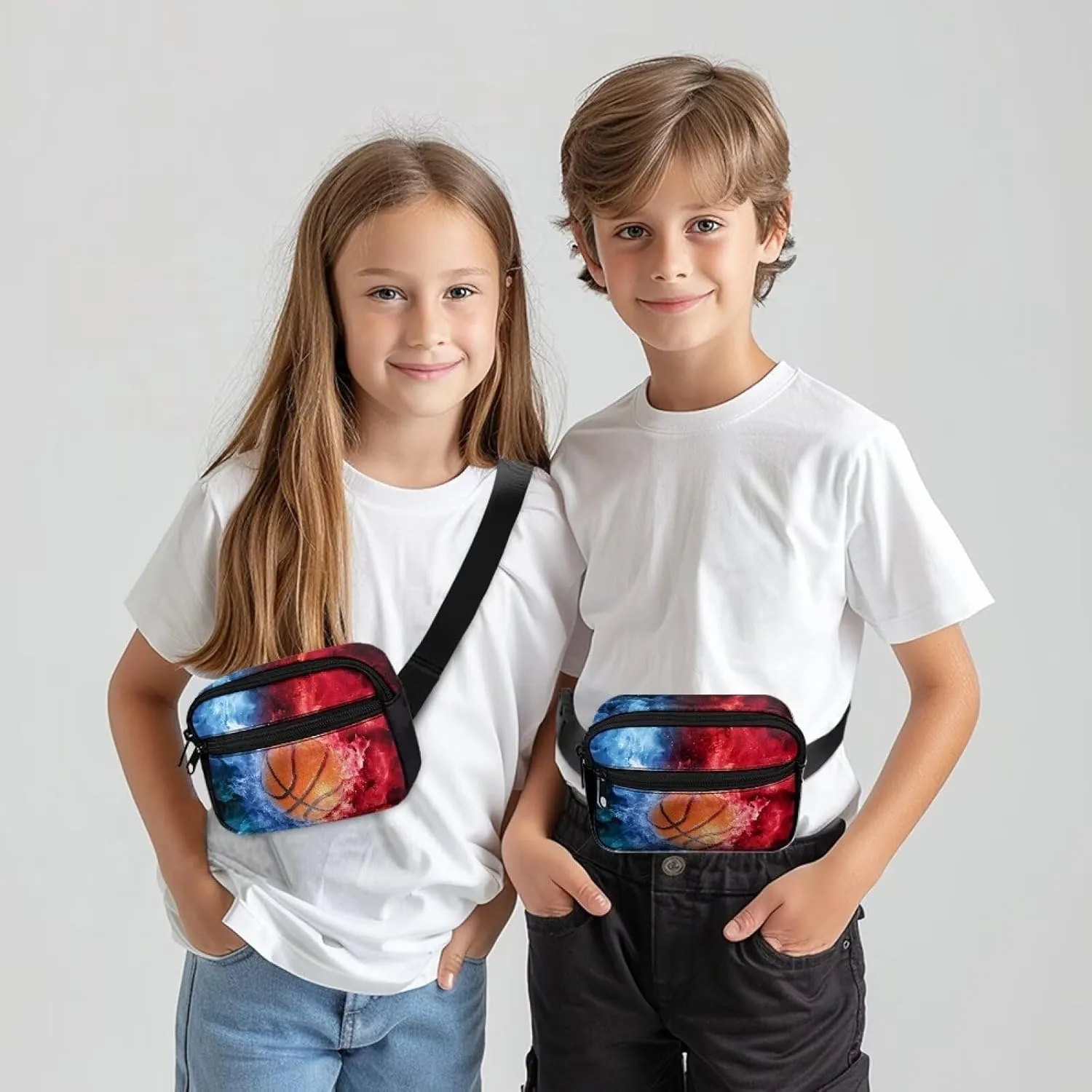 Cozeyat Fire Basketball Kids Fanny Pack for Boys Ages 4-8 6-9 8-12, Travel Small Waist Bag Crossbody Belt Bag for Little Boys Toddler Cute Fanny Bag Bum Bag Sling Bag