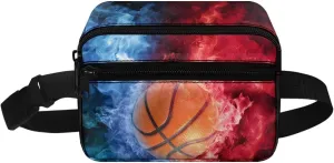 Cozeyat Fire Basketball Kids Fanny Pack for Boys Ages 4-8 6-9 8-12, Travel Small Waist Bag Crossbody Belt Bag for Little Boys Toddler Cute Fanny Bag Bum Bag Sling Bag