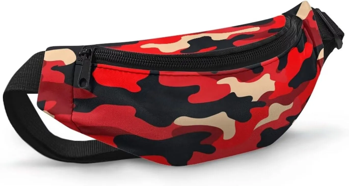 Cozeyat Red Camo Kids Waist Fanny Pack for Toddler Boys Small Crossbody Purse Waist Pouch Belt Bag for Running Hiking Cycling