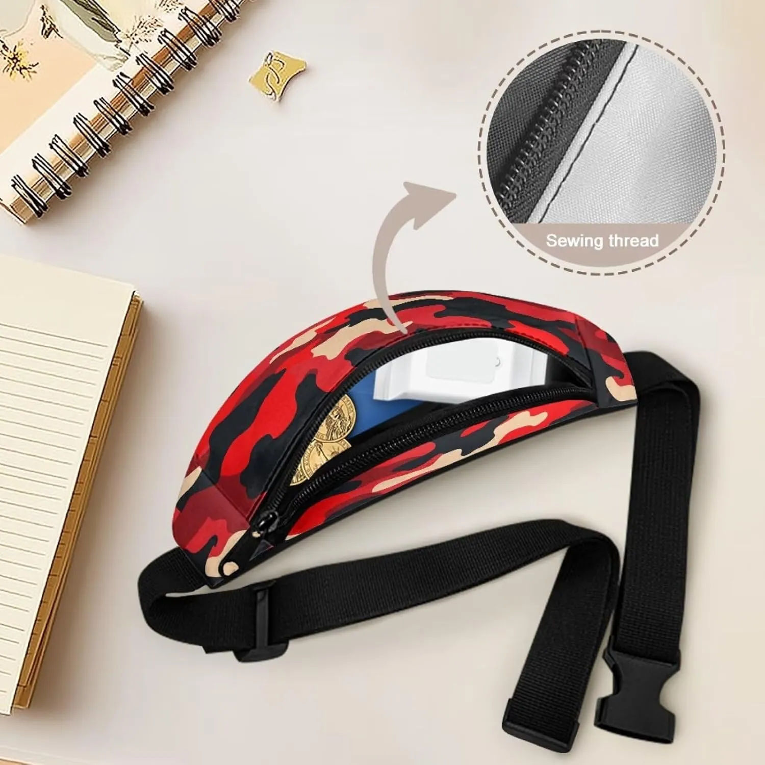 Cozeyat Red Camo Kids Waist Fanny Pack for Toddler Boys Small Crossbody Purse Waist Pouch Belt Bag for Running Hiking Cycling