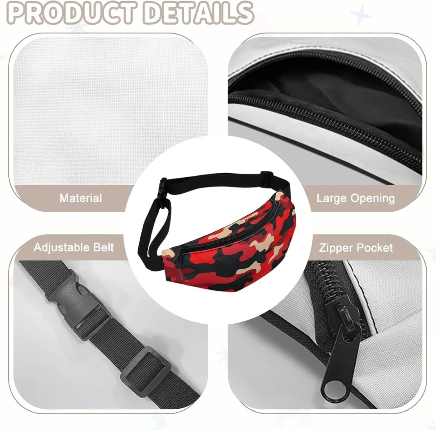 Cozeyat Red Camo Kids Waist Fanny Pack for Toddler Boys Small Crossbody Purse Waist Pouch Belt Bag for Running Hiking Cycling