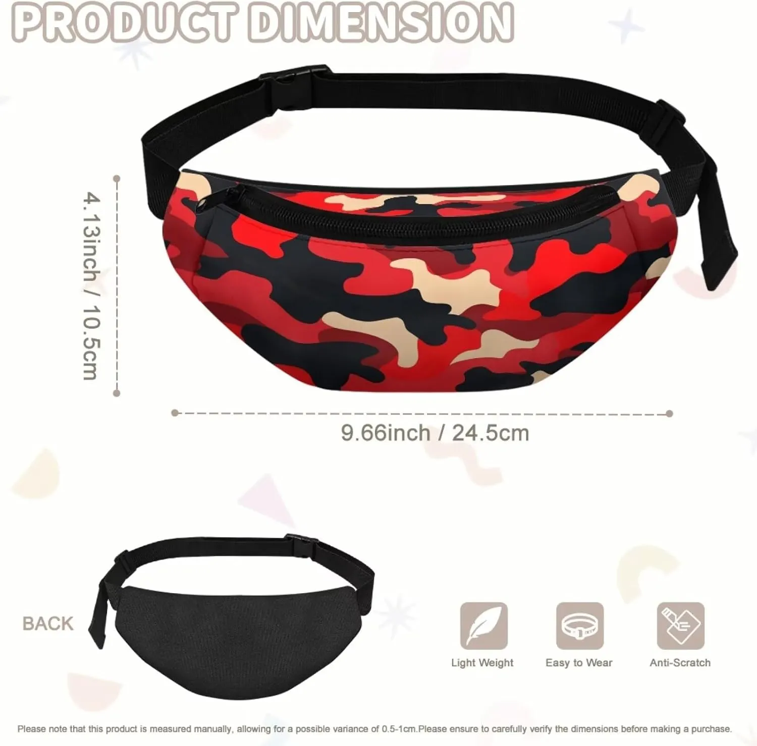 Cozeyat Red Camo Kids Waist Fanny Pack for Toddler Boys Small Crossbody Purse Waist Pouch Belt Bag for Running Hiking Cycling