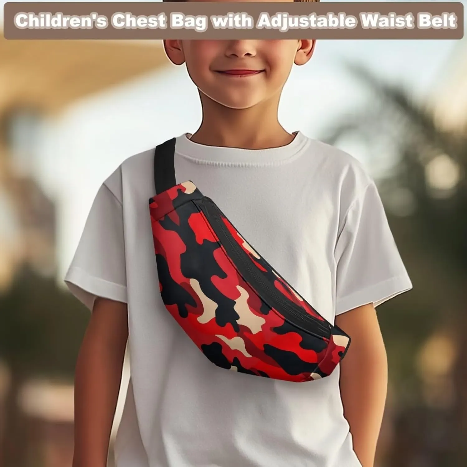 Cozeyat Red Camo Kids Waist Fanny Pack for Toddler Boys Small Crossbody Purse Waist Pouch Belt Bag for Running Hiking Cycling