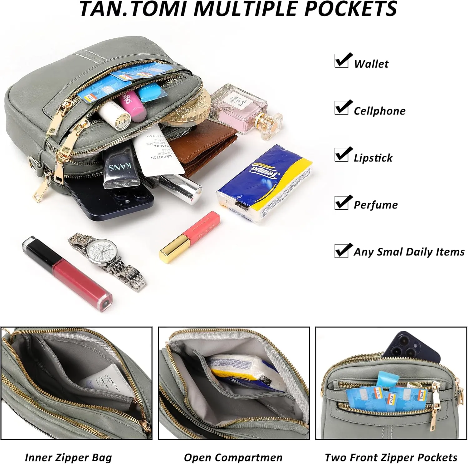 Crossbody Bags for Women, 6-Pockets Purses for Women, Vegan Leather Handbags Shoulder Bag for Travel Shopping