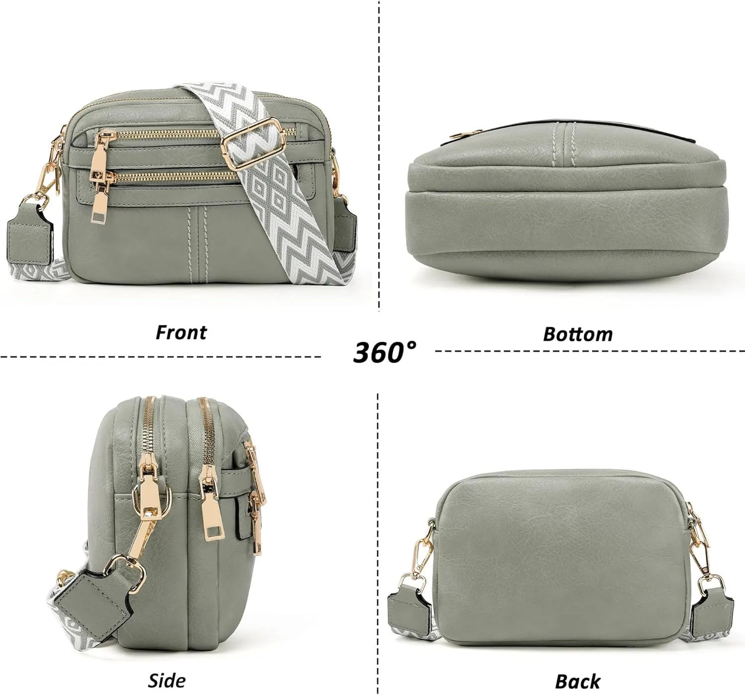 Crossbody Bags for Women, 6-Pockets Purses for Women, Vegan Leather Handbags Shoulder Bag for Travel Shopping