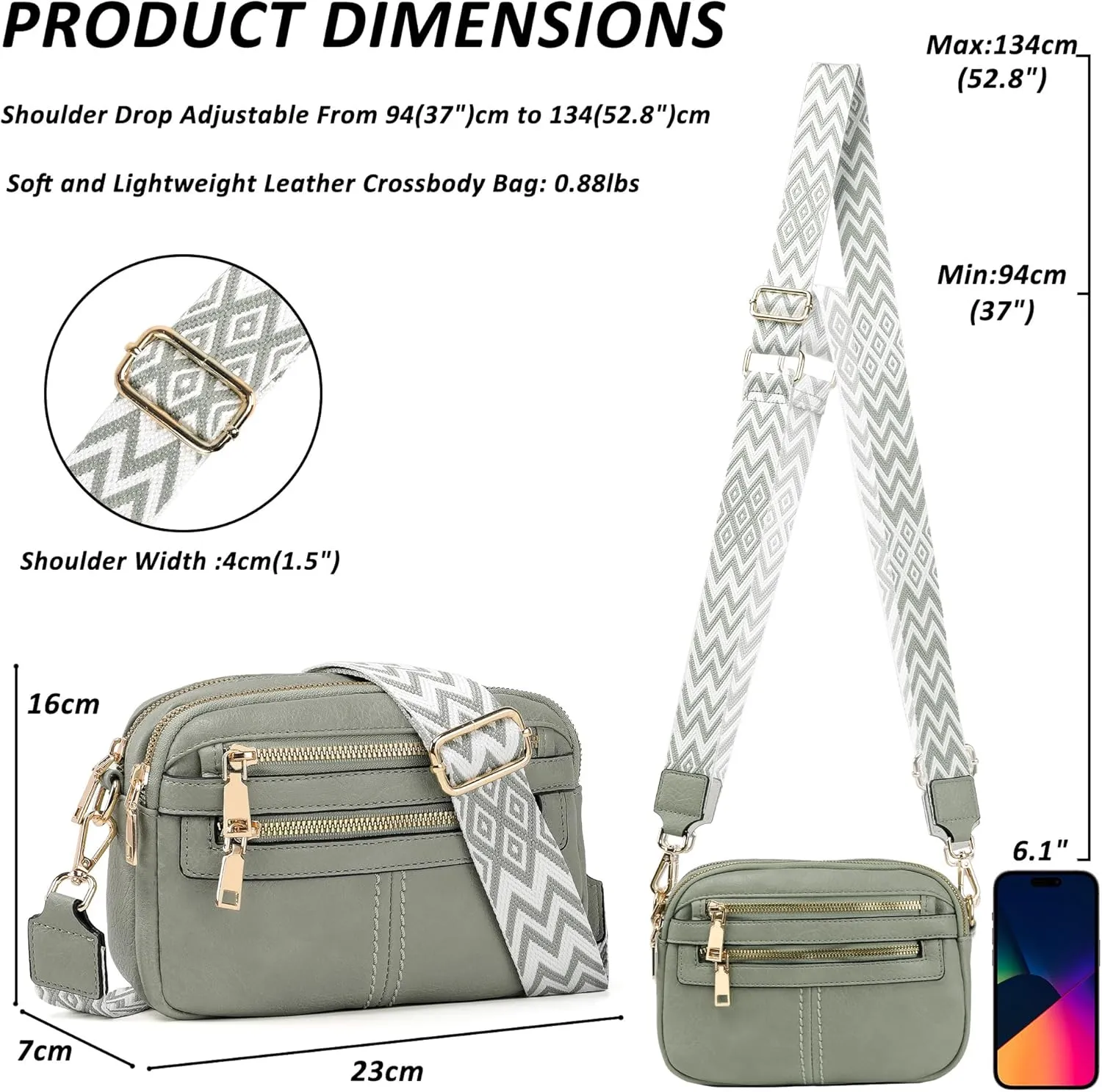 Crossbody Bags for Women, 6-Pockets Purses for Women, Vegan Leather Handbags Shoulder Bag for Travel Shopping