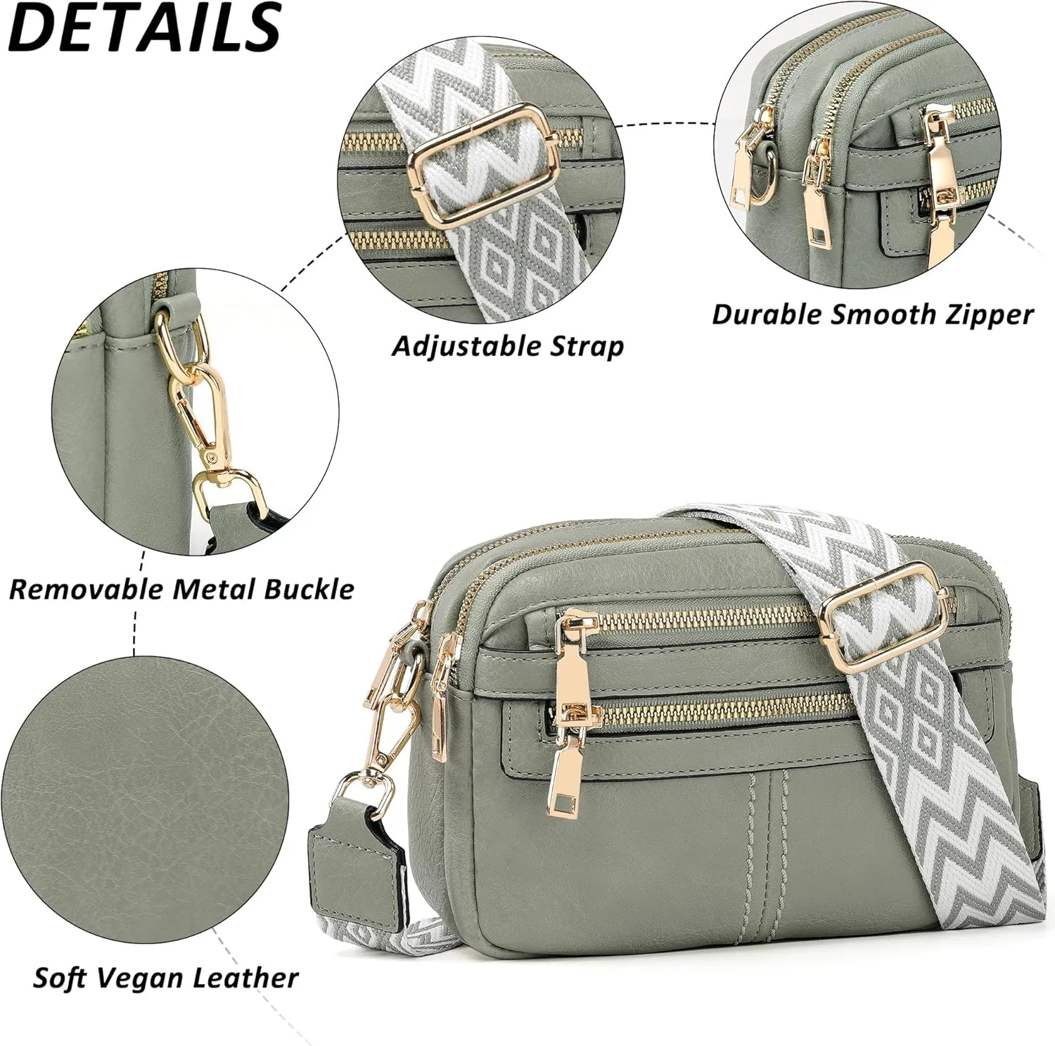 Crossbody Bags for Women, 6-Pockets Purses for Women, Vegan Leather Handbags Shoulder Bag for Travel Shopping