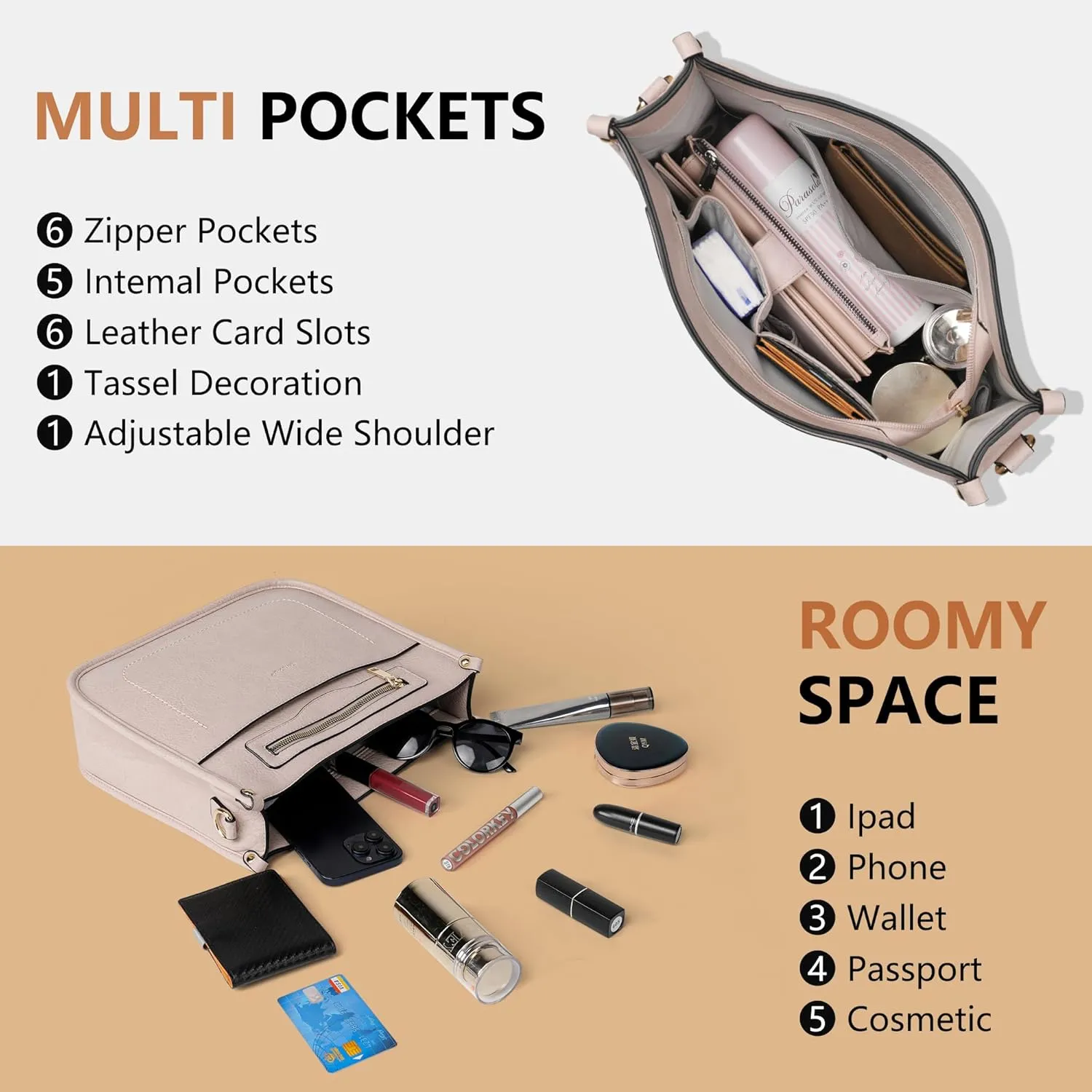 Crossbody Bags for Women 7-Pockets Purses for Women Vegan Leather Hobo Bag Shoulder Bag Handbags with Ajustable Strap