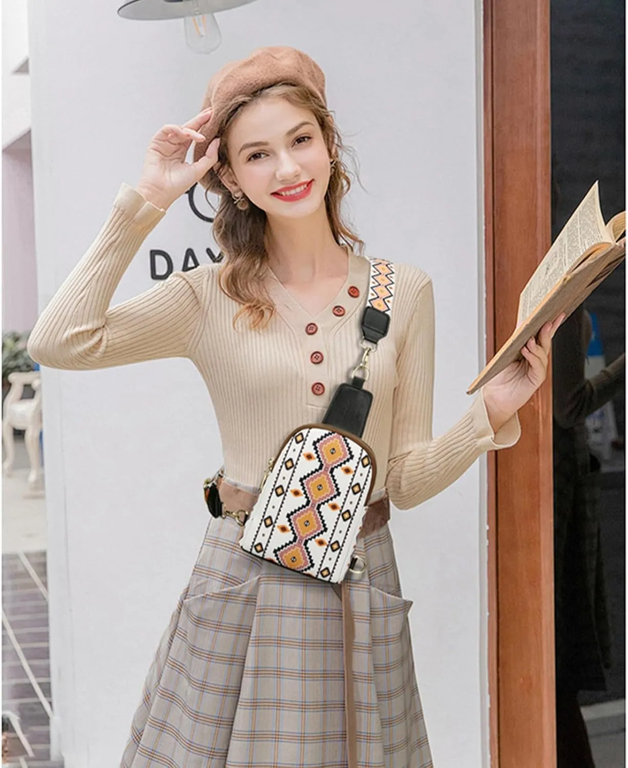 Crossbody Bags for Women, Leather Sling Bag for Women Fanny Pack Chest Bag Strap, Waist Packs Bag for Travel