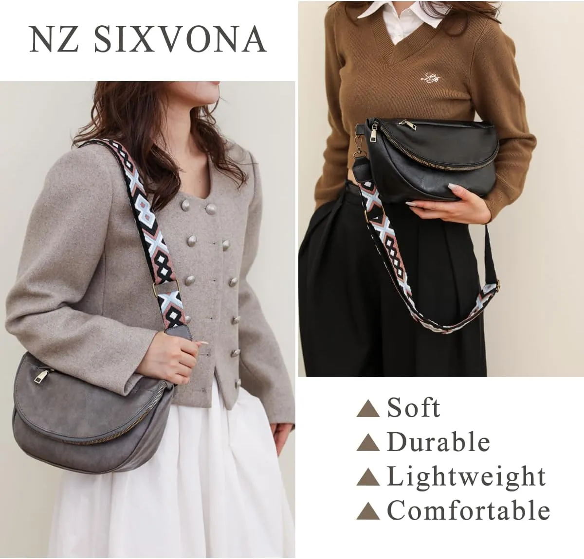Crossbody Bags for Women, SIXVONA Soft Leather Shoulder Handbag with Embroidered Shoulder Straps