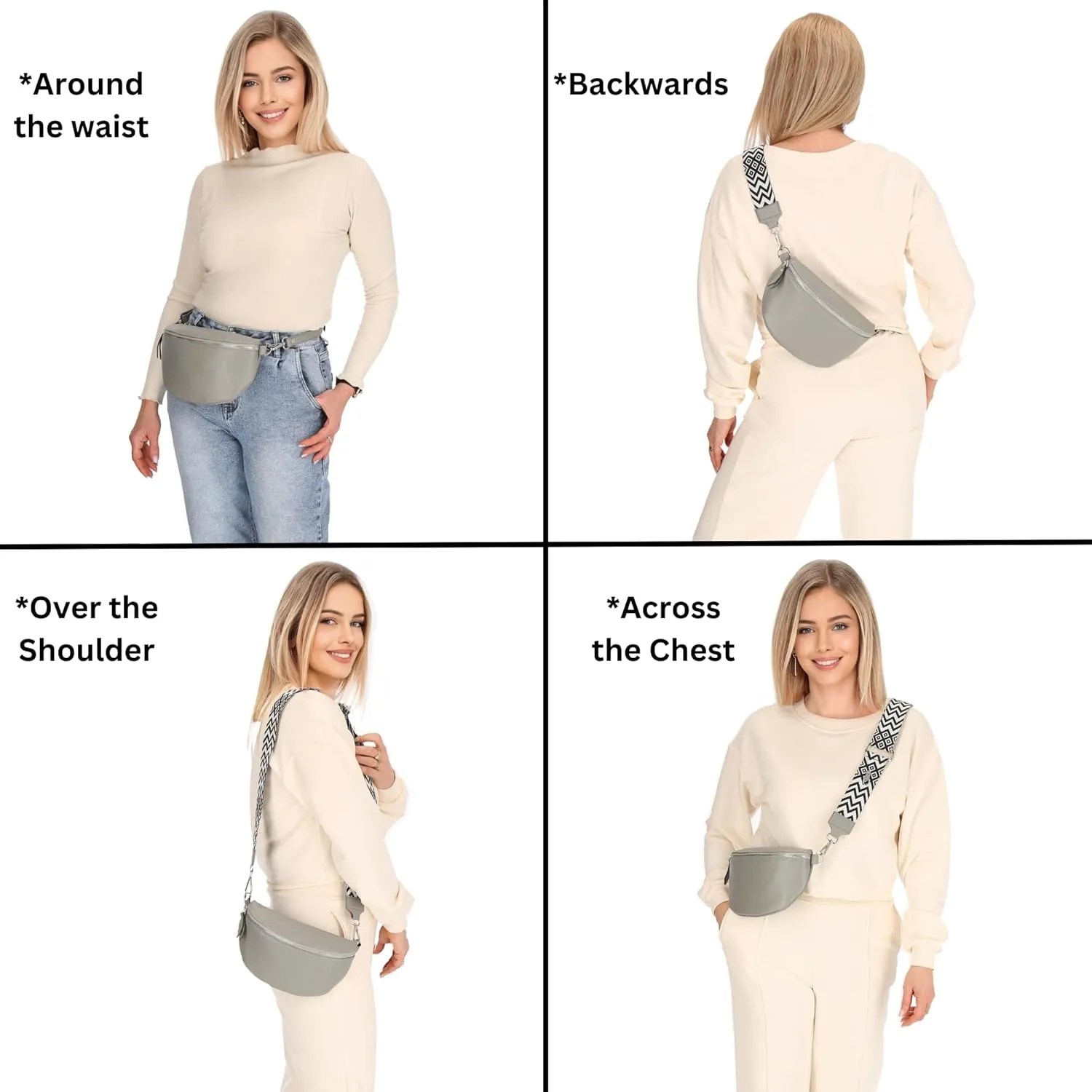 Crossbody Bags for Women Trendy, Genuine Leather Small Sling Bag, Fanny Packs with 2 Detachable Straps - Wide and Leather
