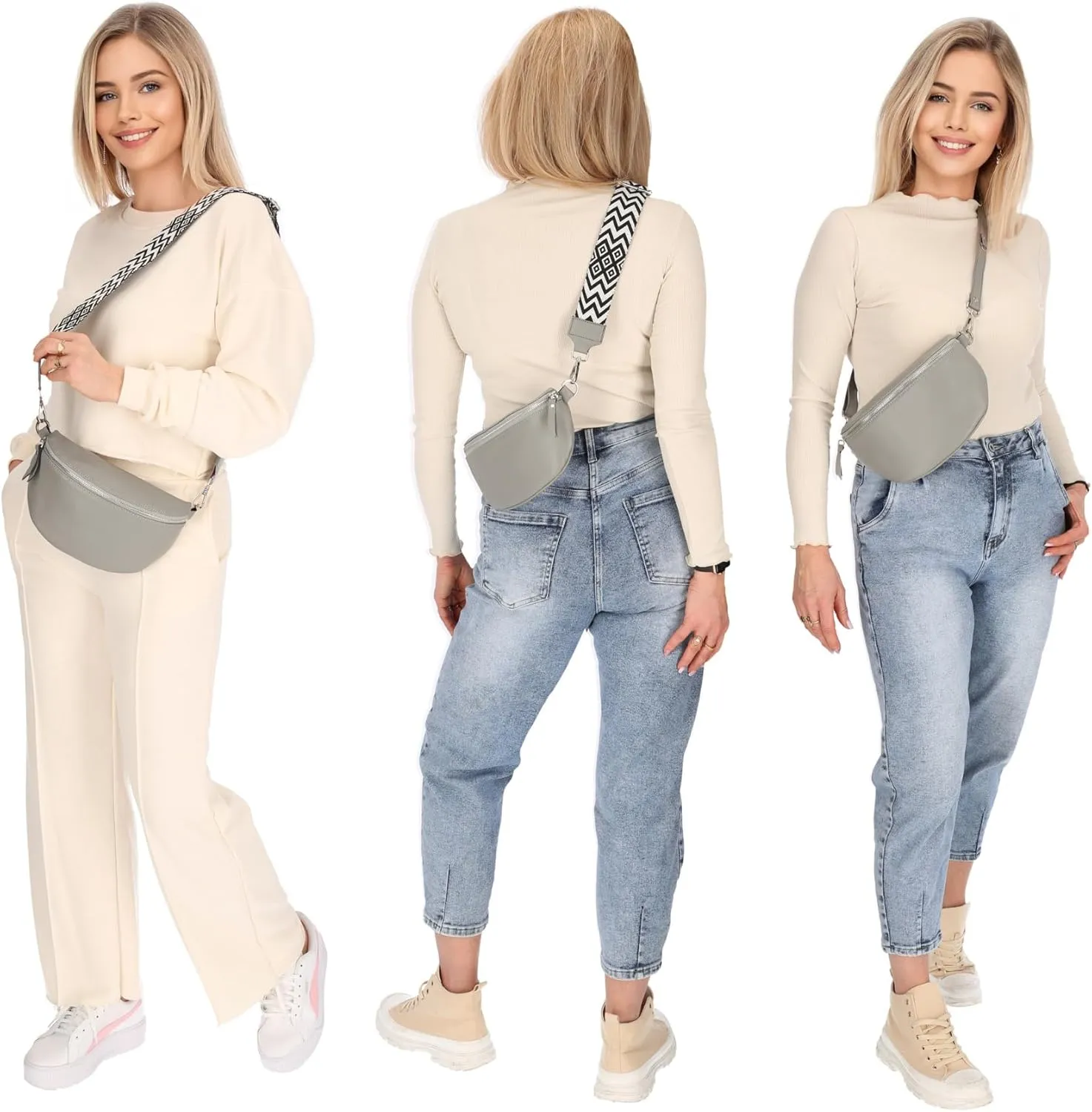 Crossbody Bags for Women Trendy, Genuine Leather Small Sling Bag, Fanny Packs with 2 Detachable Straps - Wide and Leather