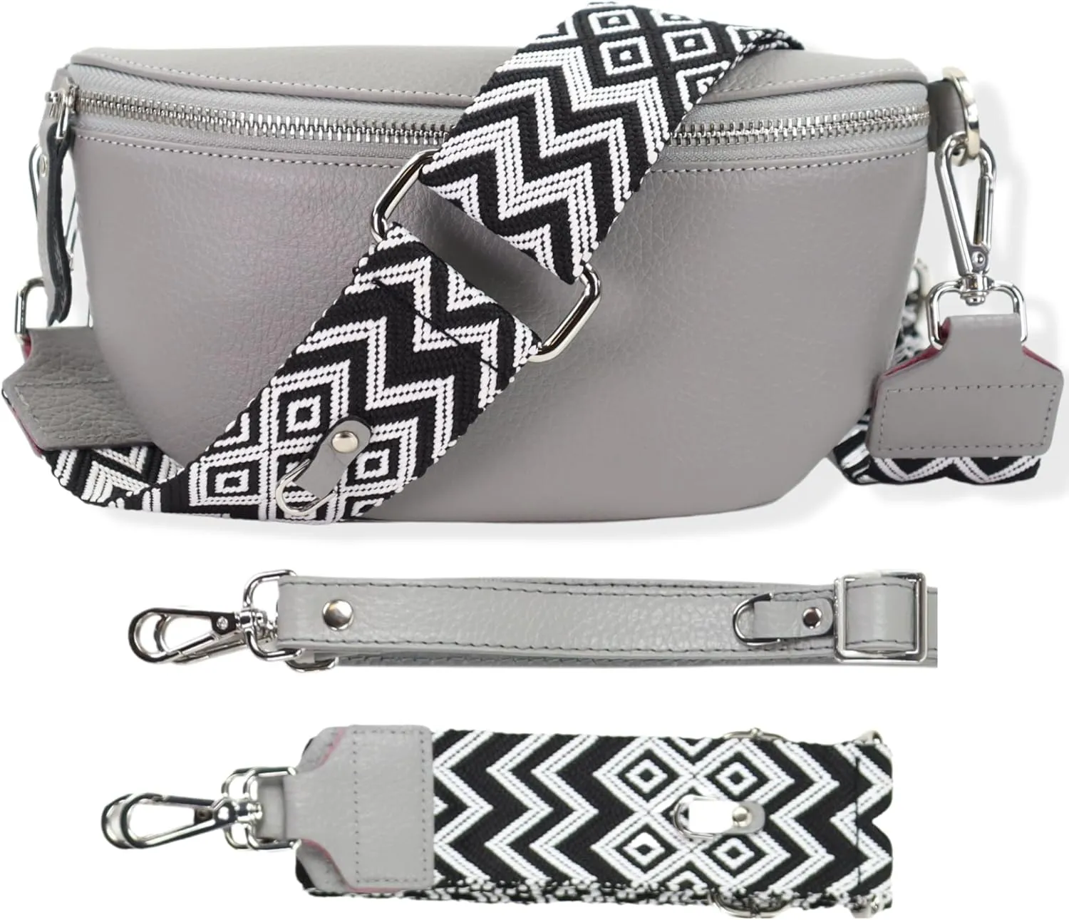 Crossbody Bags for Women Trendy, Genuine Leather Small Sling Bag, Fanny Packs with 2 Detachable Straps - Wide and Leather