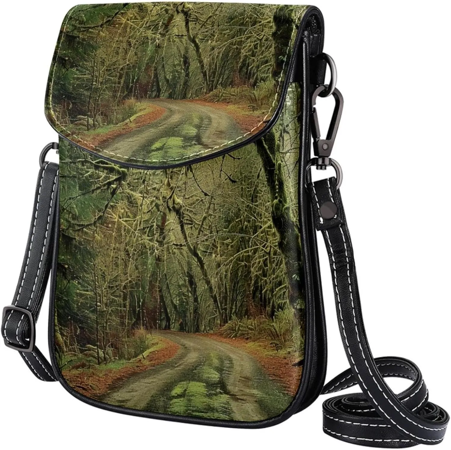 Crossbody Bags for Women,Crossbody Bag Men,Small Sling Bag,Scenic Road in Forest,Crossbody Purse