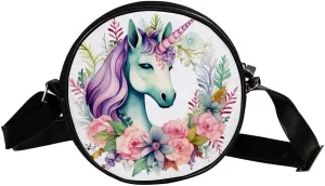 Crossbody Bags for Women,Crossbody Bag Men,Small Sling Bag,Unicorn Floral Bushes,Crossbody Purse