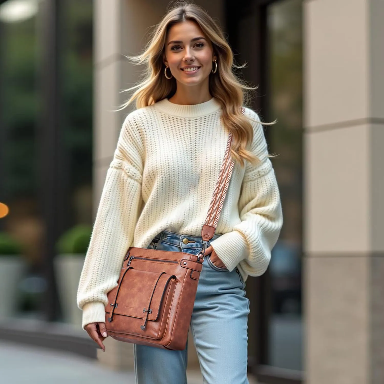 Crossbody Bags for Women,Multi Pocket Crossbody Purses Vegan Leather Shoulder Handbags Travel Purse Adjustable Strap