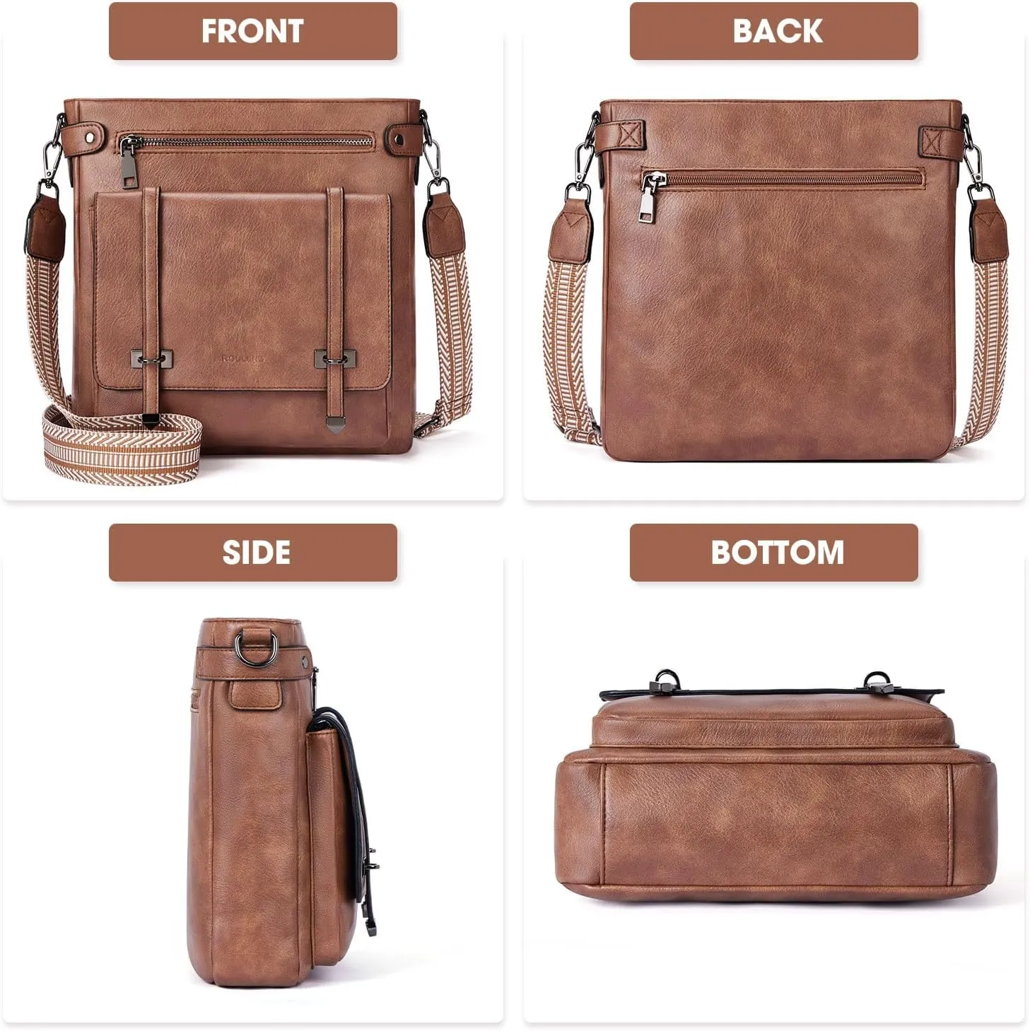 Crossbody Bags for Women,Multi Pocket Crossbody Purses Vegan Leather Shoulder Handbags Travel Purse Adjustable Strap