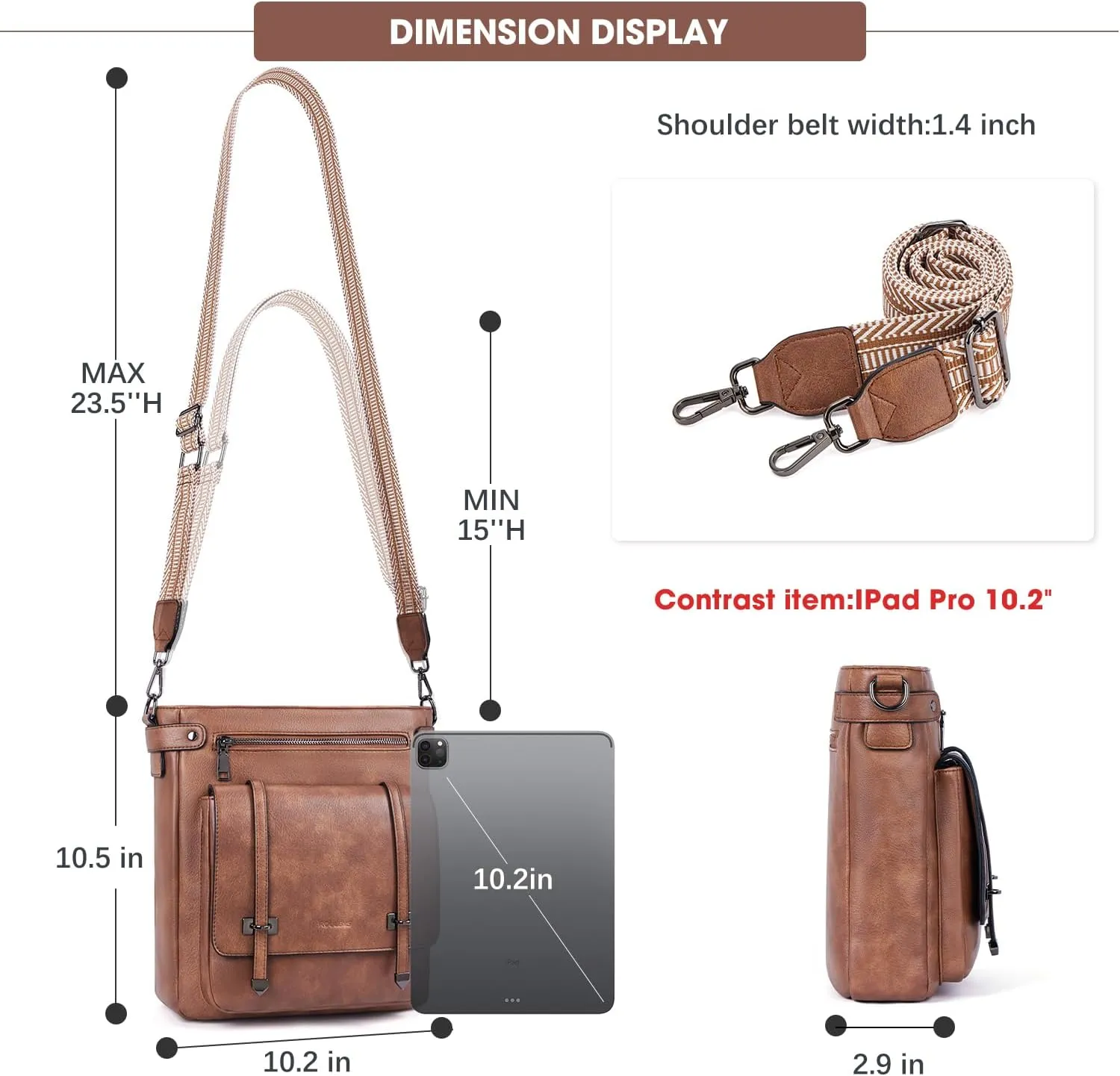 Crossbody Bags for Women,Multi Pocket Crossbody Purses Vegan Leather Shoulder Handbags Travel Purse Adjustable Strap
