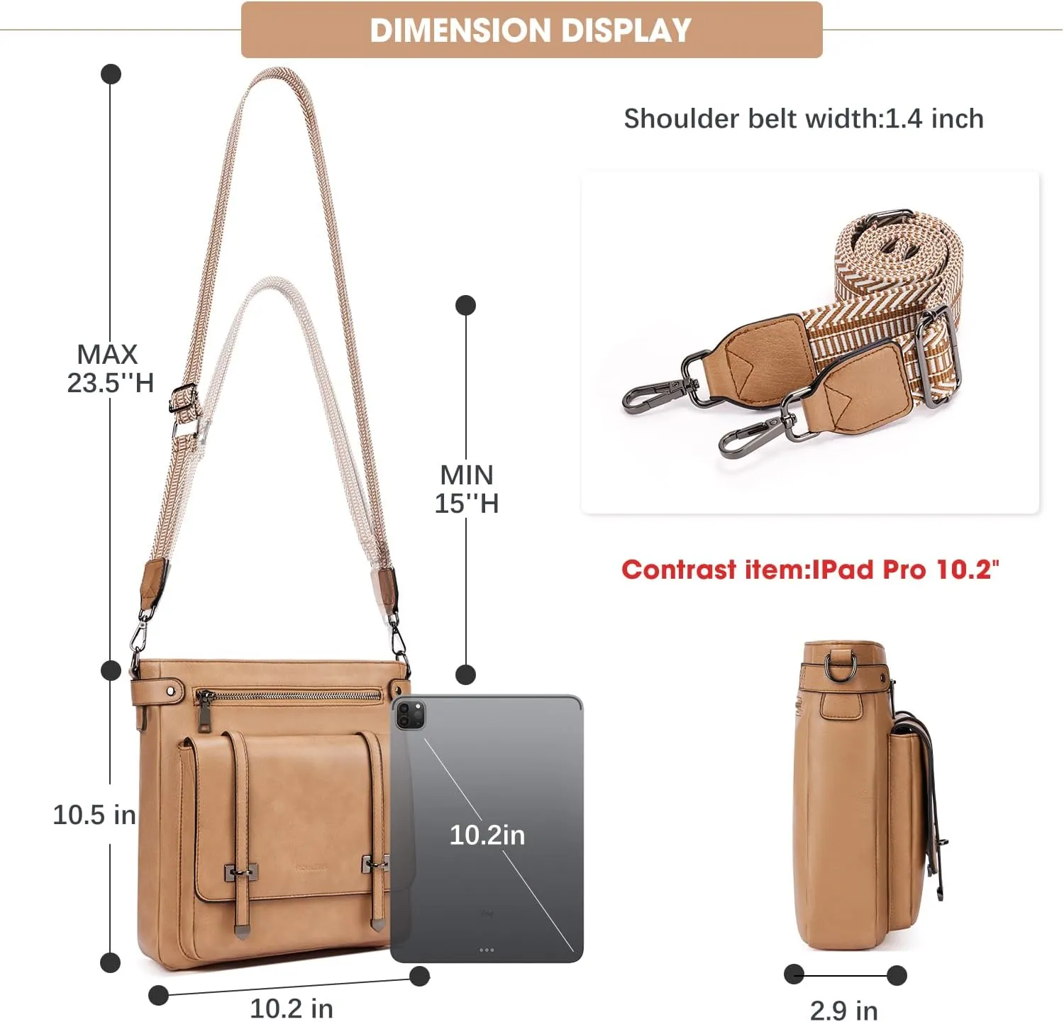 Crossbody Bags for Women,Multi Pocket Crossbody Purses Vegan Leather Shoulder Handbags Travel Purse Adjustable Strap