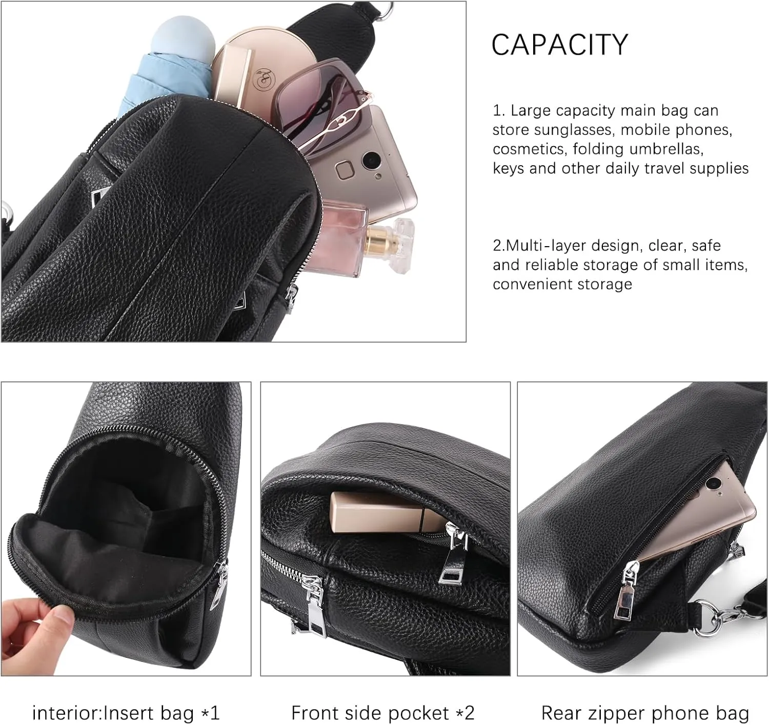 Crossbody Bags for Women,Sling Bag for Women,Fanny Packs Chest Bag for Work Travel Leather Sling Backpack