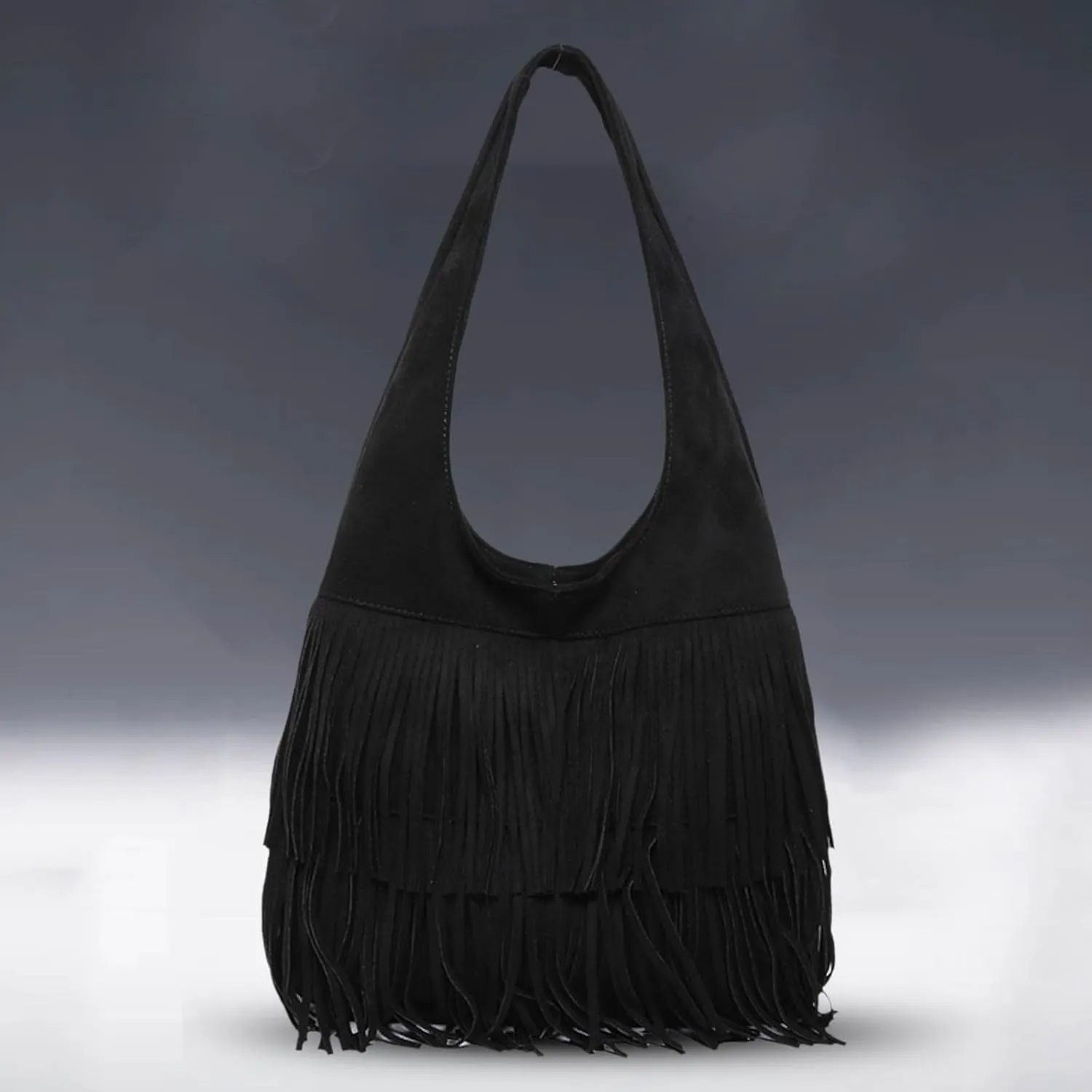 Crossbody Purse for Women Trendy Retro Suede Flock Capacity Handbag with Wide Comfortable Strap Tassel