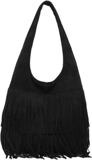 Crossbody Purse for Women Trendy Retro Suede Flock Capacity Handbag with Wide Comfortable Strap Tassel