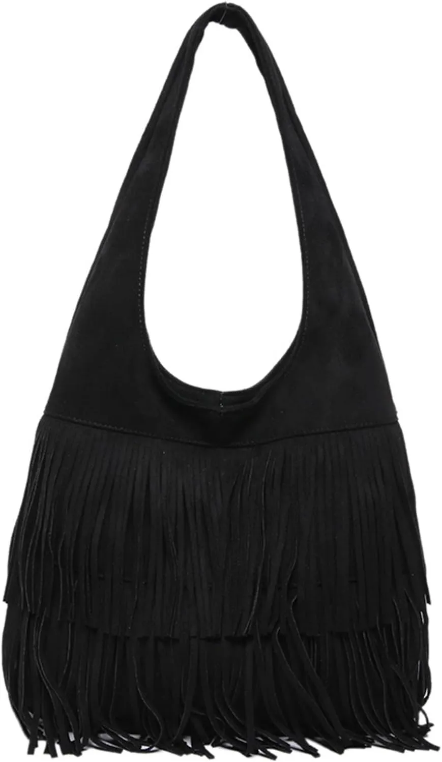 Crossbody Purse for Women Trendy Retro Suede Flock Capacity Handbag with Wide Comfortable Strap Tassel