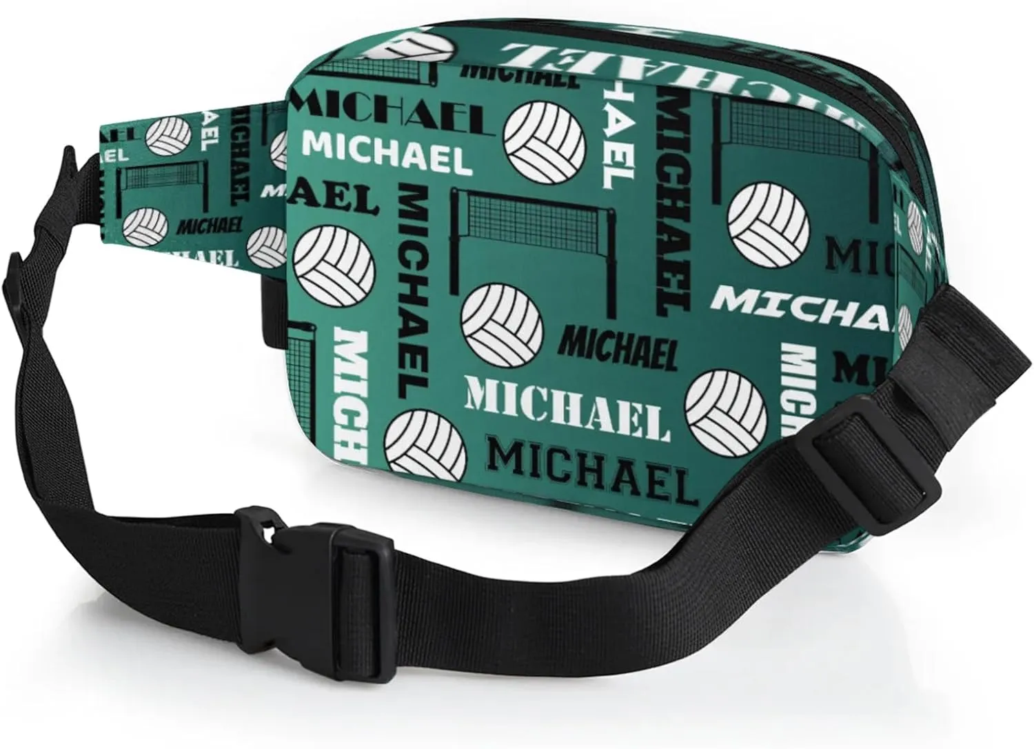 Custom Name Volleyball Waist Packs for Women Men, Personalized Belt Bag Crossbody Fanny Pack with Adjustable Strap for Sports Workout Running, Dark Green Blue