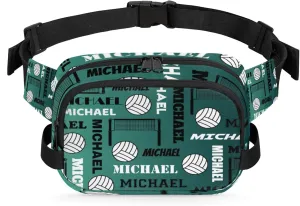 Custom Name Volleyball Waist Packs for Women Men, Personalized Belt Bag Crossbody Fanny Pack with Adjustable Strap for Sports Workout Running, Dark Green Blue