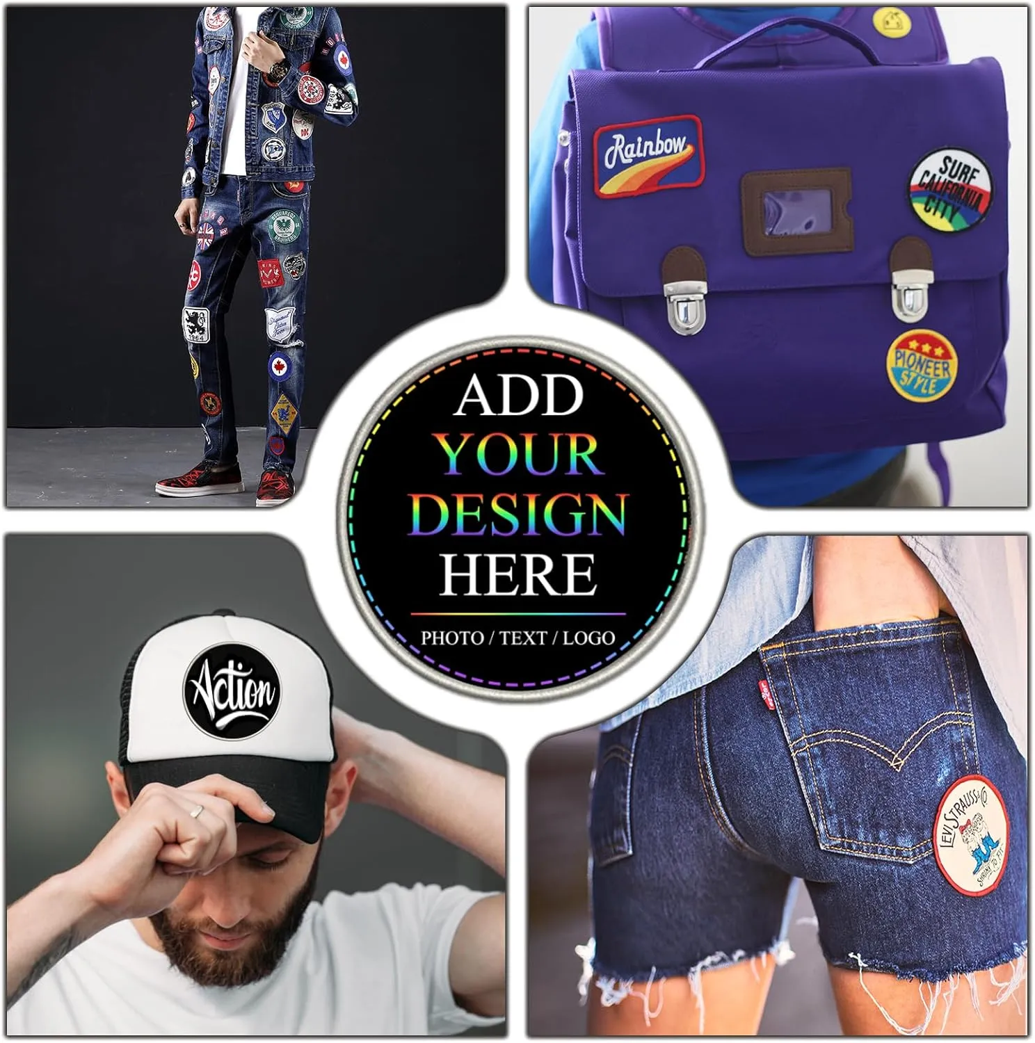 Custom Patch Personalized Your Own Patches with Your Image/Text/Logo Hook and Loop,Sew on,Iron on for Jackets/Bag/Pants/Hat