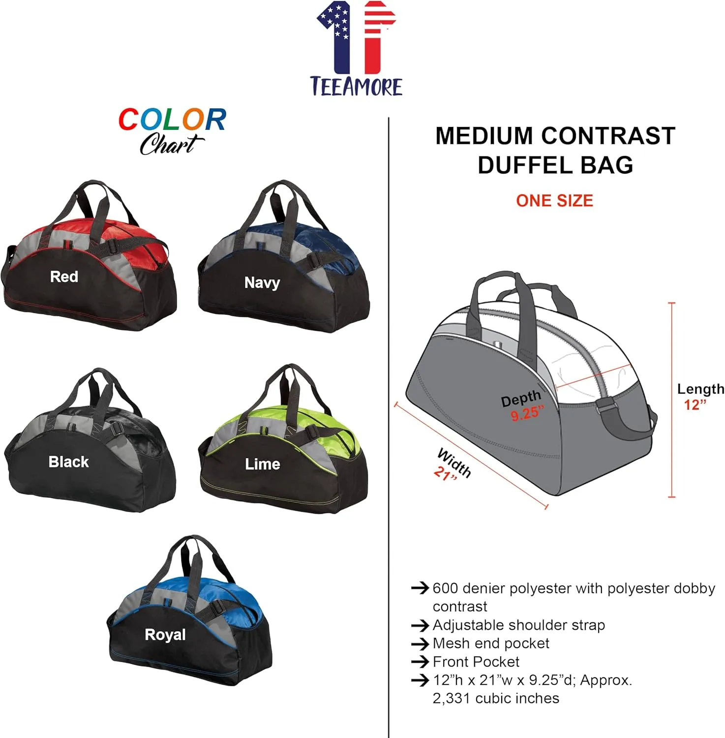 Custom Sport Duffel Bag Add Your Embroidered Text Medium Contrast Sport Gym Travel Water Resistant Duffel Bag Black