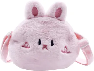 Cute Cartoon Crossbody Purse Plush Animal Shoulder Bag Messenger Bag Fluffy Satchel Handbag Purse for Girls Women