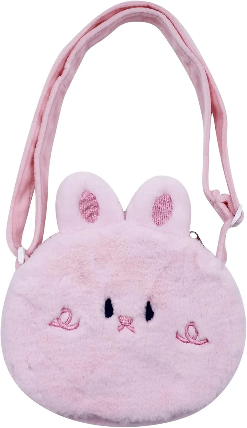 Cute Cartoon Crossbody Purse Plush Animal Shoulder Bag Messenger Bag Fluffy Satchel Handbag Purse for Girls Women