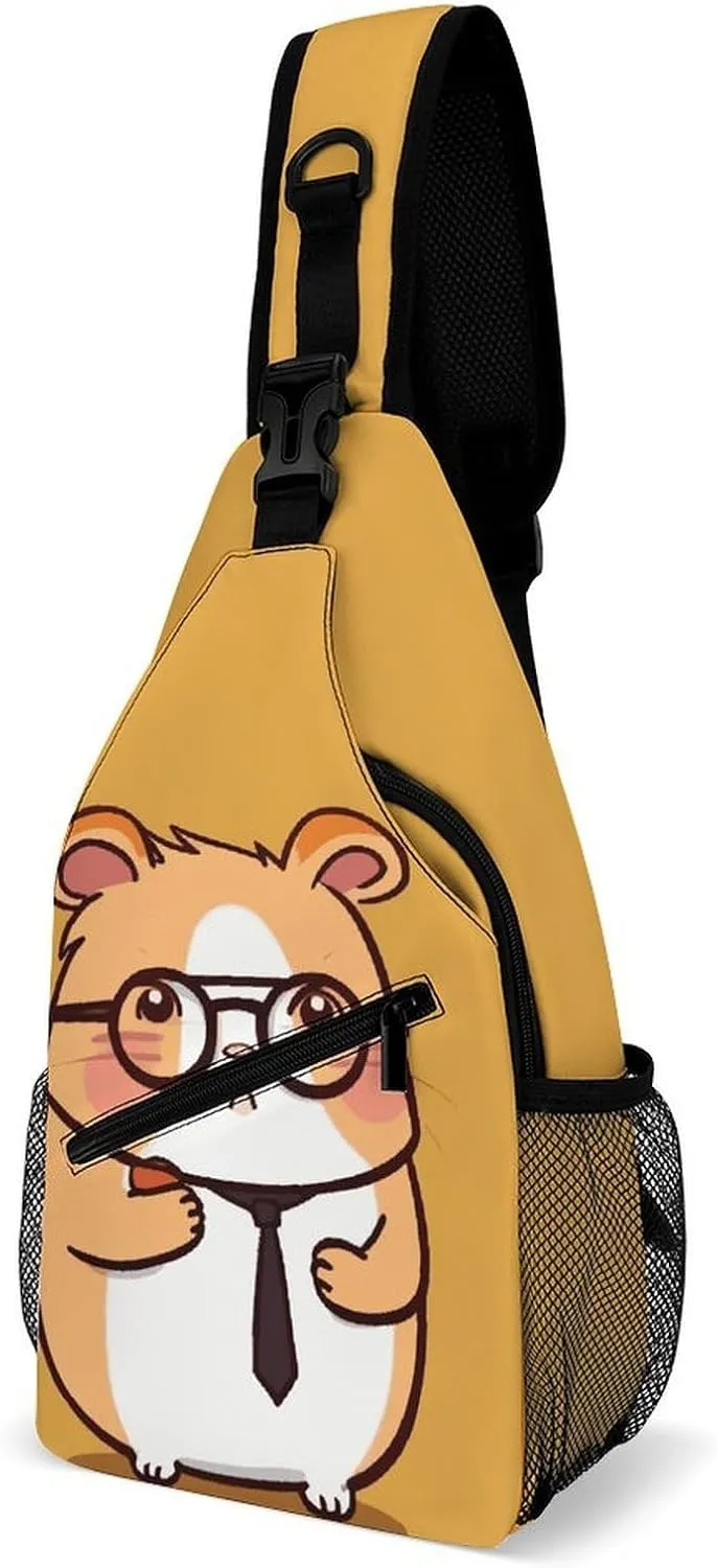 Cute Hamster Wearing Glasses Crossbody Sling Bag for Women Men Sling Backpack Travel Chest Bag Pack Man Purse Shoulder Bags Daypack for Travel Hiking Cycling