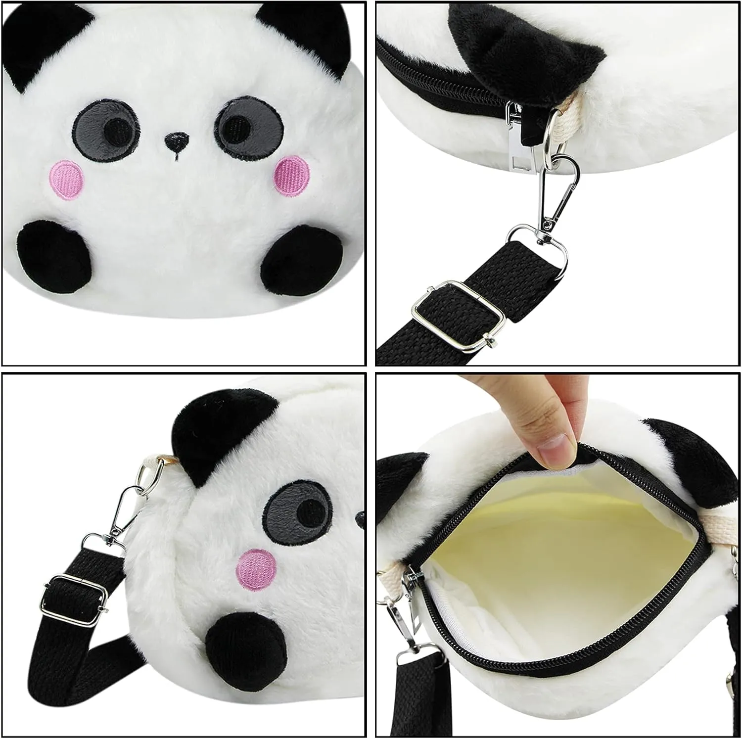 Cute Panda Plush Crossbody Purse Small Fluffy Satchel Shoulder Bag Messenger Bag Handbag Purse for Women