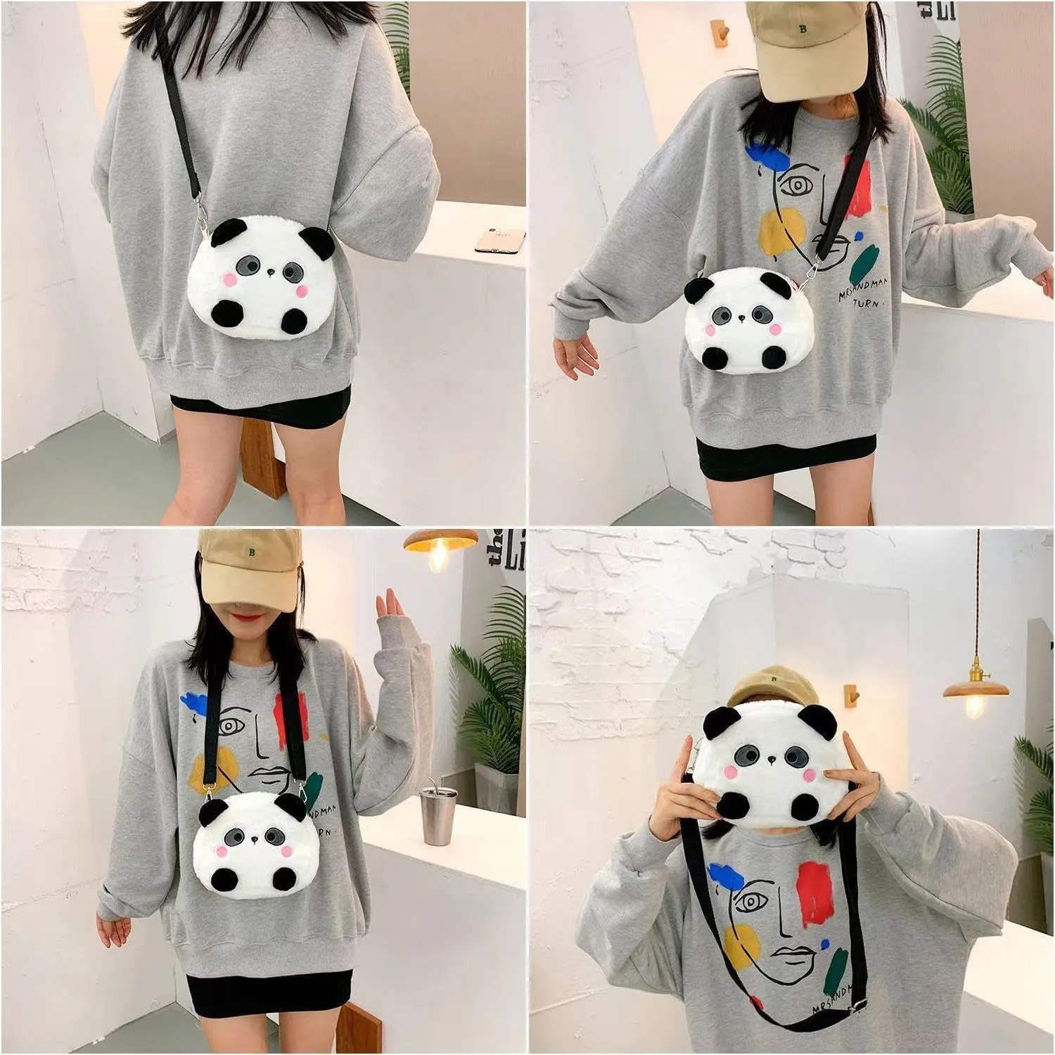 Cute Panda Plush Crossbody Purse Small Fluffy Satchel Shoulder Bag Messenger Bag Handbag Purse for Women